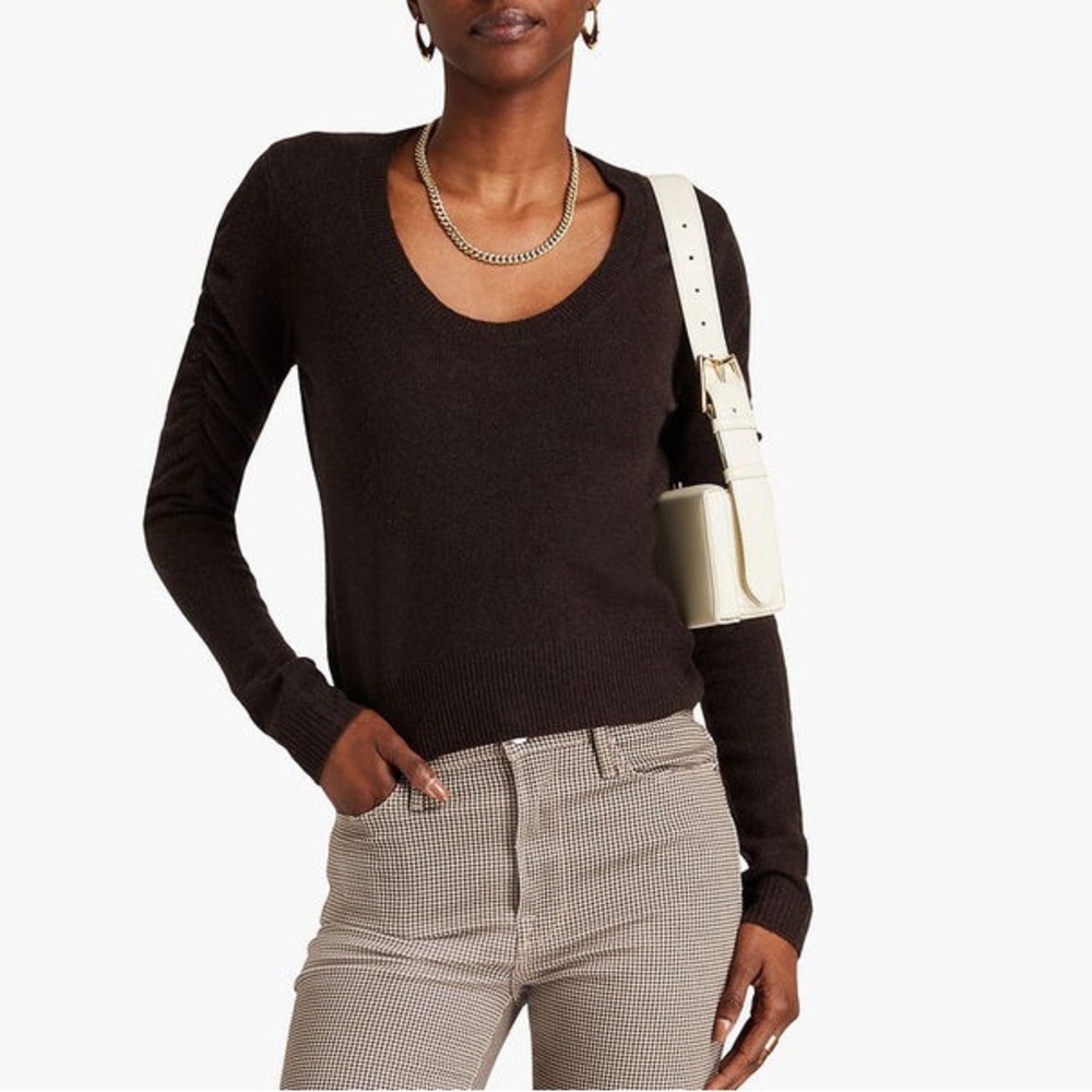 Frame Denim Ruched Long Sleeve Cashmere Scoop Neck Sweater